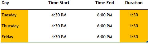 TRAINING SCHEDULE 